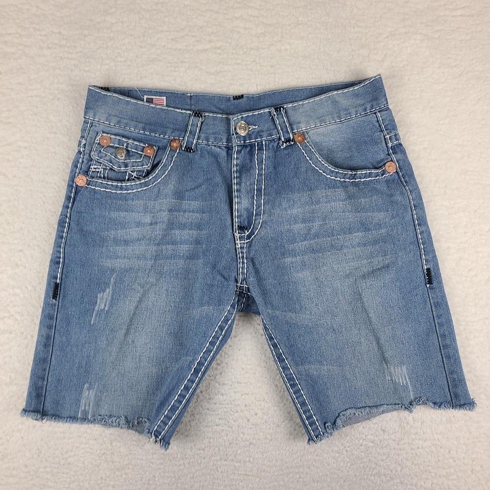 True‎ Religion Jean Shorts Mens 36 Blue Johnny Super T 10" Denim Flap Pocket